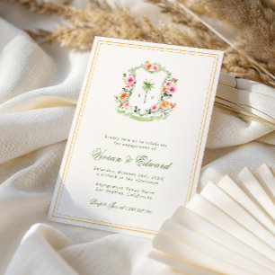 Invitation Palm Tree Monogram Tropical Beach Engagement Party