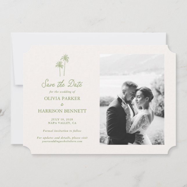 Invitation Palm Tree Photo Wedding Save the Date (Devant)