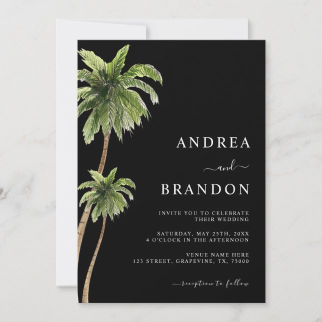 Invitation Palm Tree Plage de sable tropical Mariage tout en  (Devant)