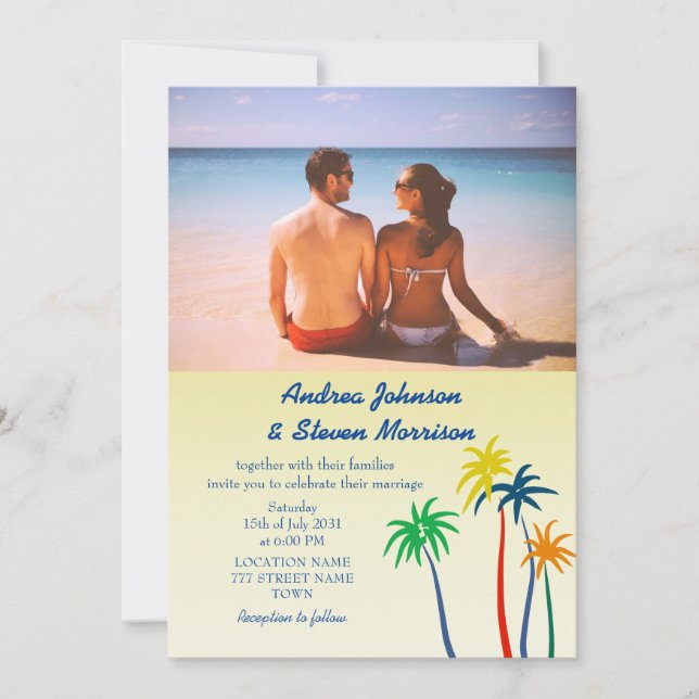 Invitation Palm Tree Retro Mariage de plage tropicale (Devant)