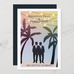 Invitation Palm Tree String Lights Deux Groom Gay Mariage