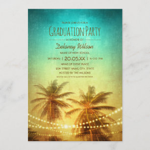 Invitation Palm Tree Sunset Beach Tropical Graduated Party