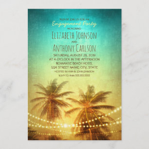 Invitation Palm Tree Sunset Hawaiian Beach Engagement Party