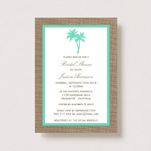 Invitation Palm Tree Tropical Burlap Beach Fête des mariées