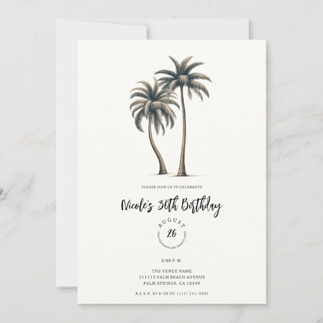 Invitation Palm Tree Tropical Rustic Coastal Anniversaire (Devant)