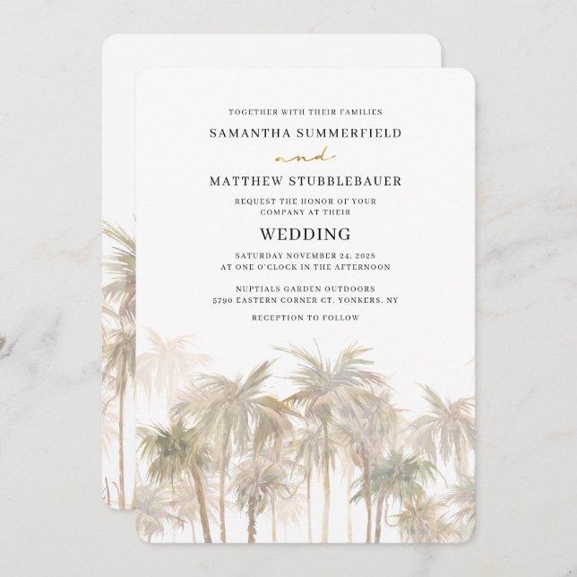 Invitation Palm Trees Coastal Destination Mariage (Devant / Derrière)