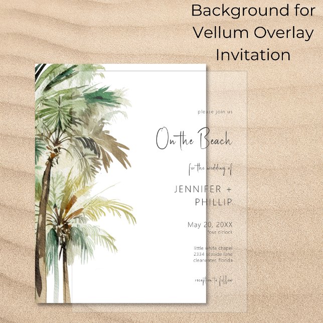 Invitation Palm Trees Vellum moderne Arrière - plan Mariage (Créateur téléchargé)