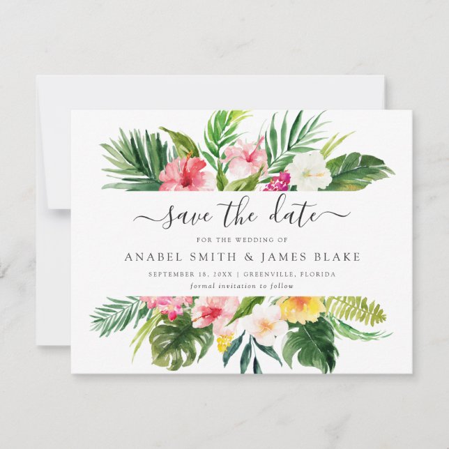 Invitation Palm tropical Banane Feuilles Floral Enregistrer l (Devant)