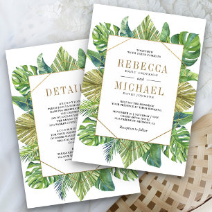 Invitation Palm Tropical Feuille Gold tout en un Mariage
