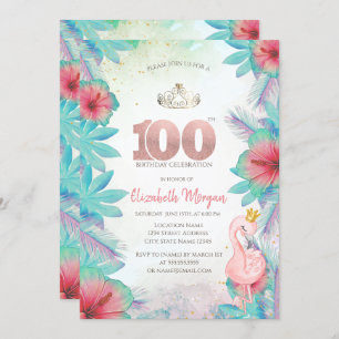 Invitation Palm tropical Feuille Hibiscus Flamant rose rose 1