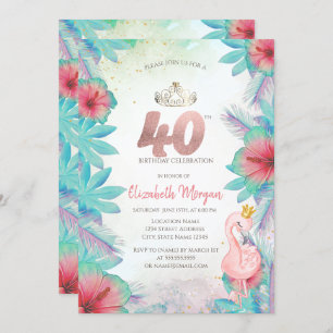 Invitation Palm tropical Feuille Hibiscus Flamant rose rose 4