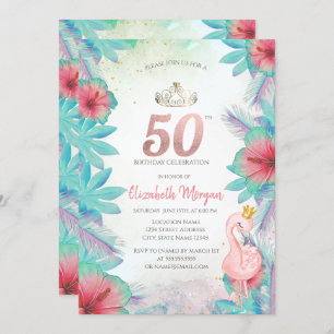 Invitation Palm tropical Feuille Hibiscus Flamant rose rose 5
