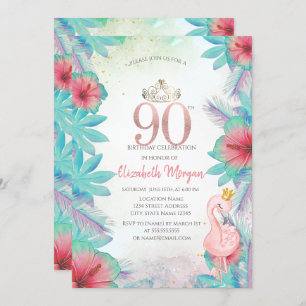 Invitation Palm tropical Feuille Hibiscus Flamant rose rose 9