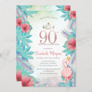 Invitation Palm tropical Feuille Hibiscus Flamant rose rose 9