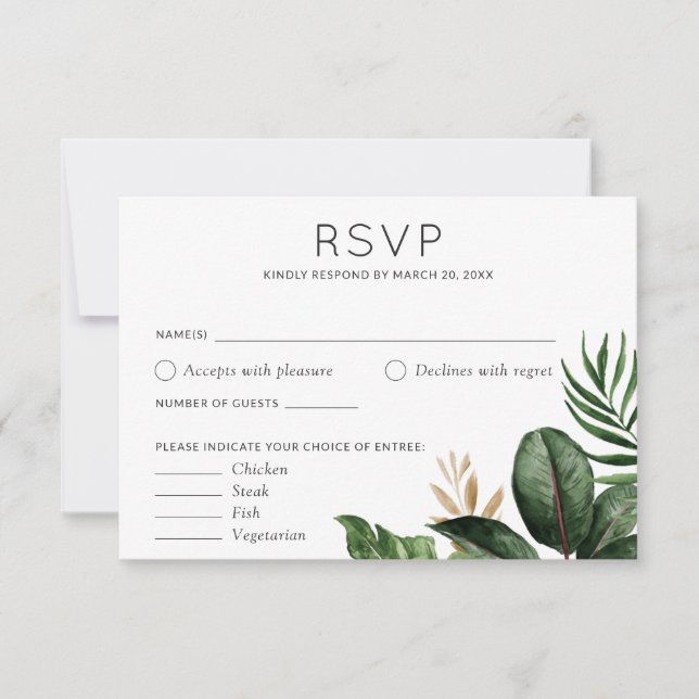 Invitation Palm Tropical Feuilles Mariage RSVP Options alimen (Devant)