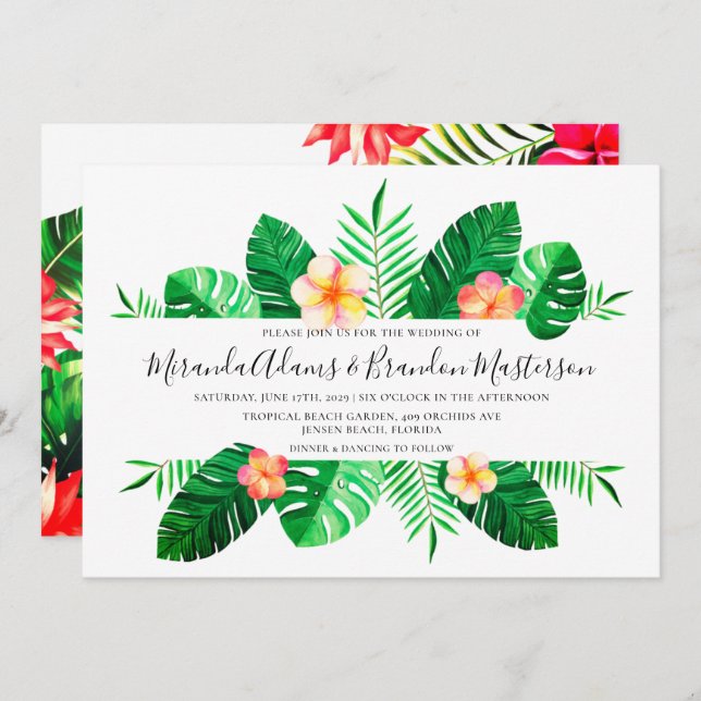 Invitation Palm Tropical moderne Feuille Mariage Floral (Devant / Derrière)