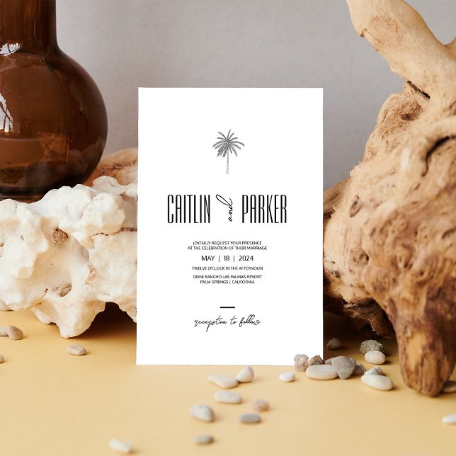 Invitation Palme Déco ・ Boho Chic Minimaliste ・ Destination (Deco Palm against driftwood • Minimalist Boho Chic • Destination Invitation. )