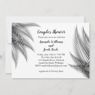 Invitation Palme noire et blanche classique Feuille Douche Co