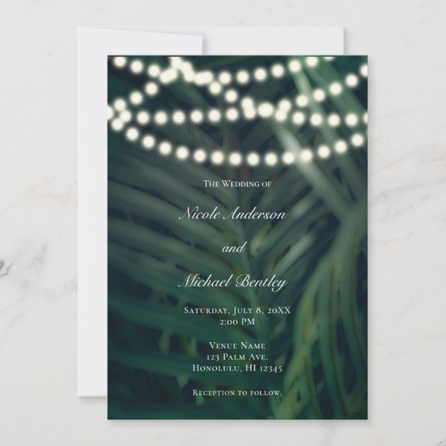 Invitation Palme Tropical Vert foncé Feuilles & Mariage lumin (Devant)