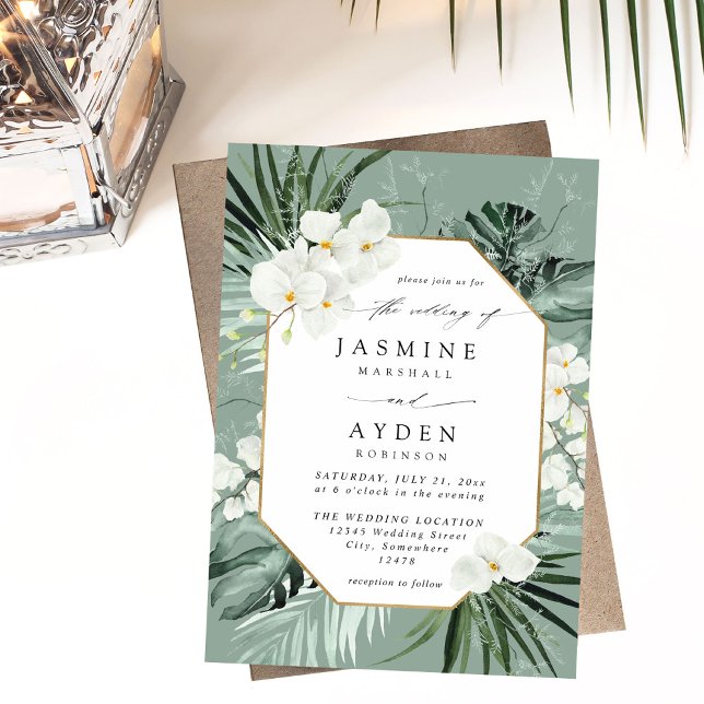 Invitation Palme tropicale & blanc Mariage floral V2B LNM Ver (Créateur téléchargé)