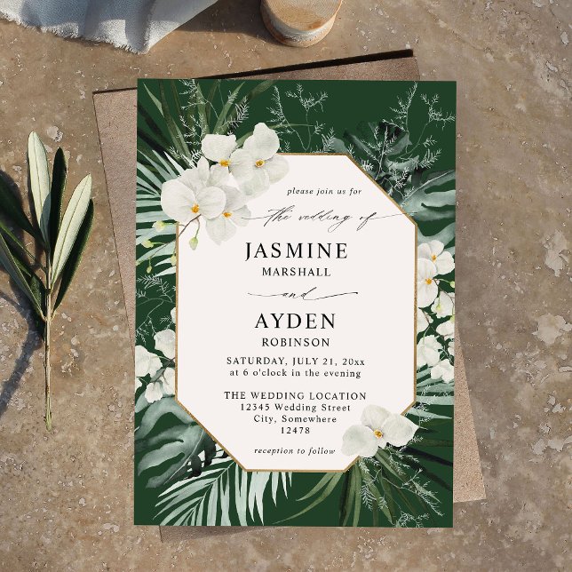 Invitation Palme tropicale et blanc Mariage floral V2 LN D ve (Créateur téléchargé)