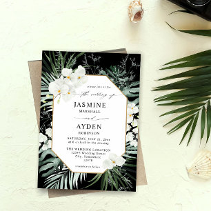 Invitation Palme tropicale et blanc Mariage floral V2 LN noir