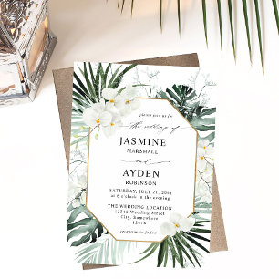 Invitation Palme tropicale et Mariage floral blanc V2 LN