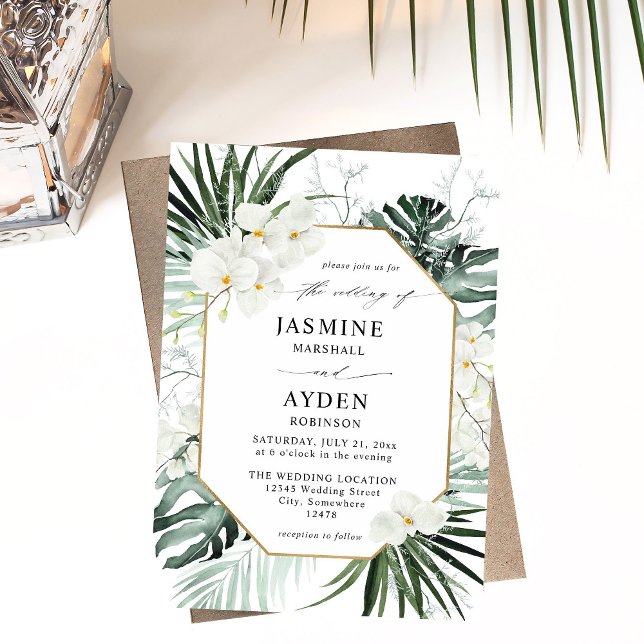 Invitation Palme tropicale et Mariage floral blanc V2 LN (Créateur téléchargé)