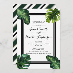 Invitation Palme tropicale Feuille blanc vert noir Mariage