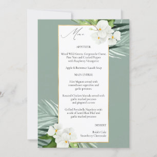 Invitation Palme tropicale & Menu Floral Blanc - Vert menthe