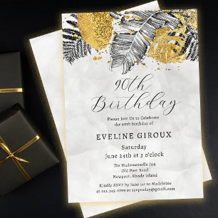 Invitation Palme tropicale Noir Blanc Or 90e anniversaire
