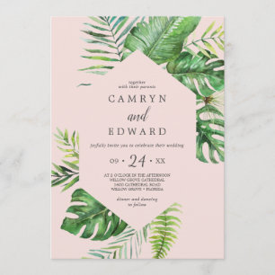 Invitation Palme tropicale sauvage   Blush Hexagon Décontract