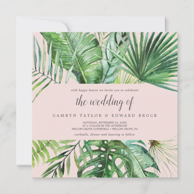 Invitation Palme tropicale sauvage | Mariage Carré flush (Devant)