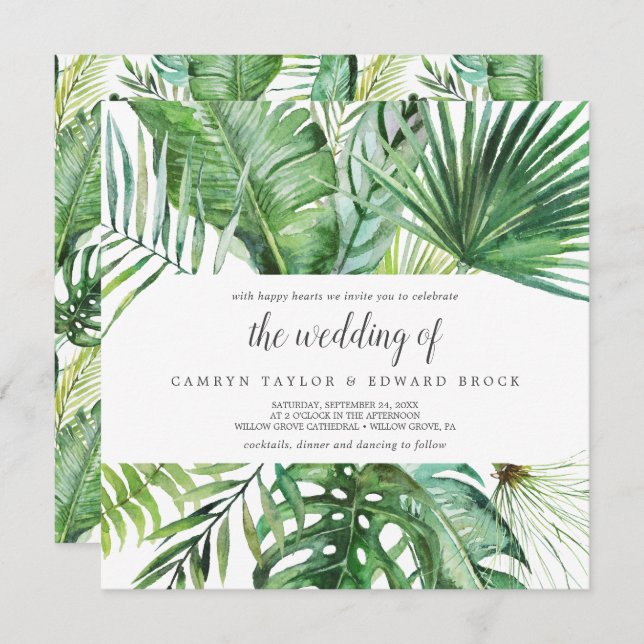 Invitation Palme tropicale sauvage | Motif Le Mariage Du Carr (Devant / Derrière)
