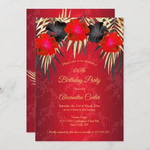 Invitation Palmes d'or noir rouge Hibiscus Damask Anniversair