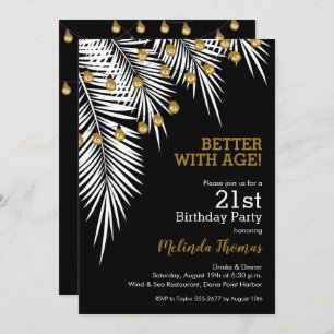 Invitation Palmes noires et d'or Fête d'anniversaire