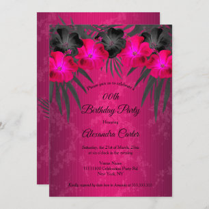 Invitation Palmes noires roses Hibiscus Damask Anniversaire