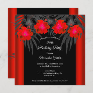 Invitation Palmes noires rouges Hibiscus Tropical Anniversair