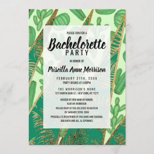 Invitation Palmette moderne de cactus de vert d'or