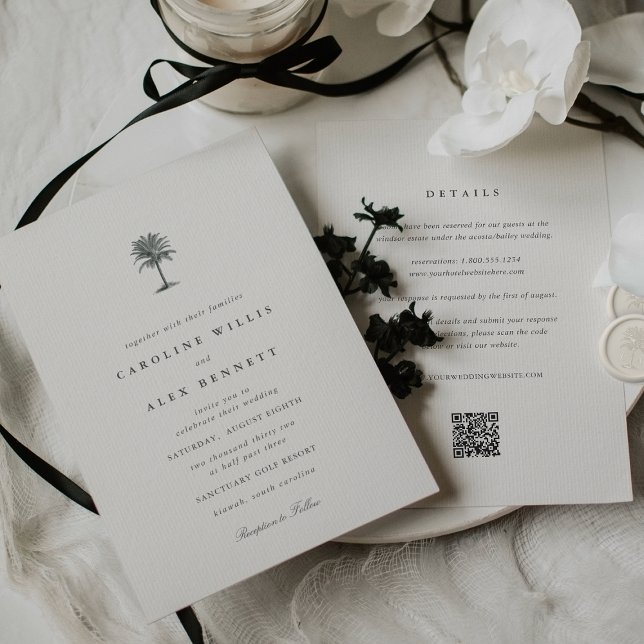 Invitation Palmier côtier vintage tout en un Mariage (Créateur téléchargé)