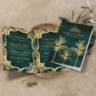 Invitation Palmier dattier scintillant vert et or Mariage mus