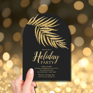 Invitation Palmier de Noël élégant paillettes or