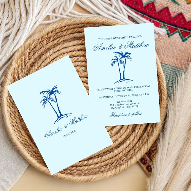 Invitation Palmier de plage dessiné à la main Mariage fantais (Créateur téléchargé)