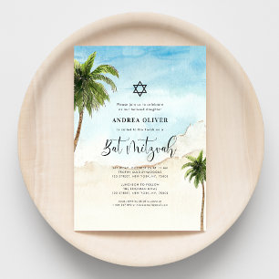 Invitation Palmier de Plage Tropical Étoile de David Bar Mitz