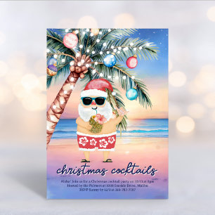 Invitation Palmier de plage tropical Père Noël Cocktails de N