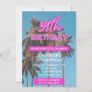 Invitation Palmier d'été Tropical Rose 39e anniversaire