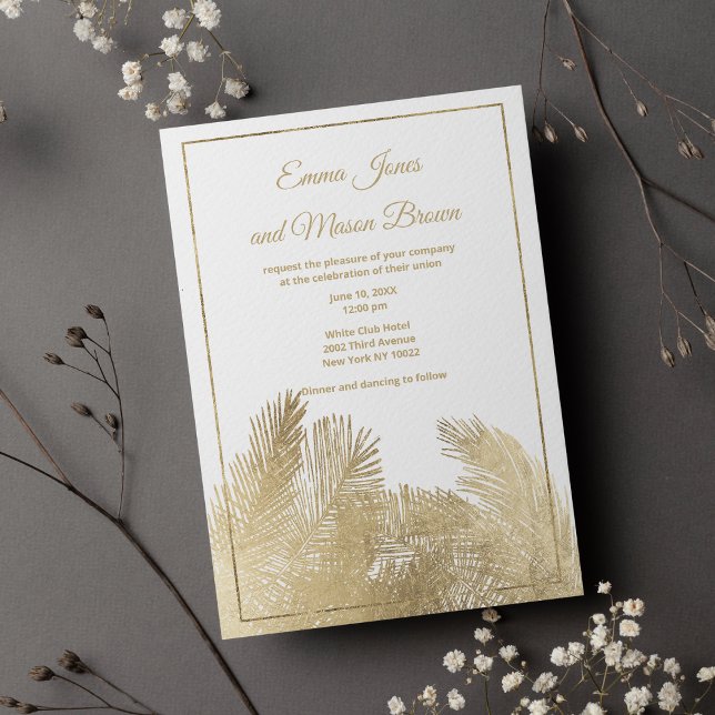 Invitation Palmier d'or blanc Mariage tropical (White luxury gold palm tree tropical Wedding )