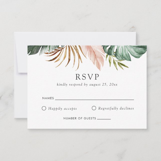 Invitation Palmier d'or tropical moderne vert fleuri RSVP (Devant)