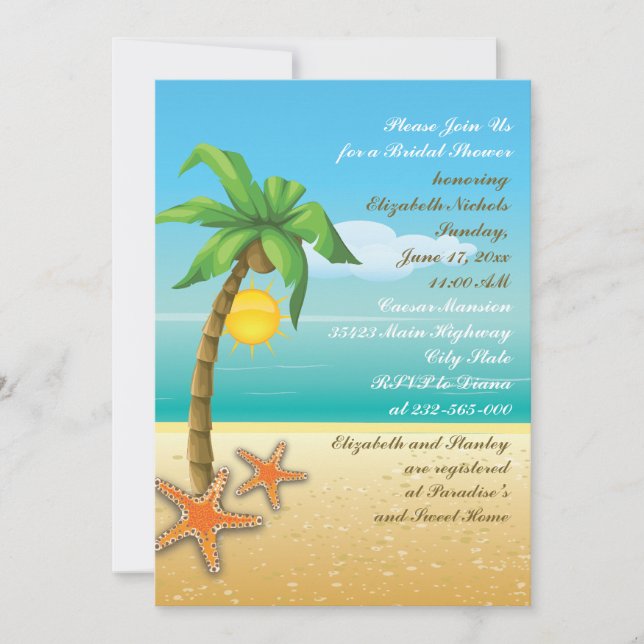 Invitation Palmier & étoile de plage mariage nuptiale douche (Devant)
