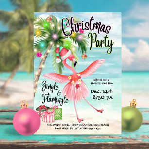 Invitation Palmier Flamant Rose Fête de Noël sur la Plage Tro